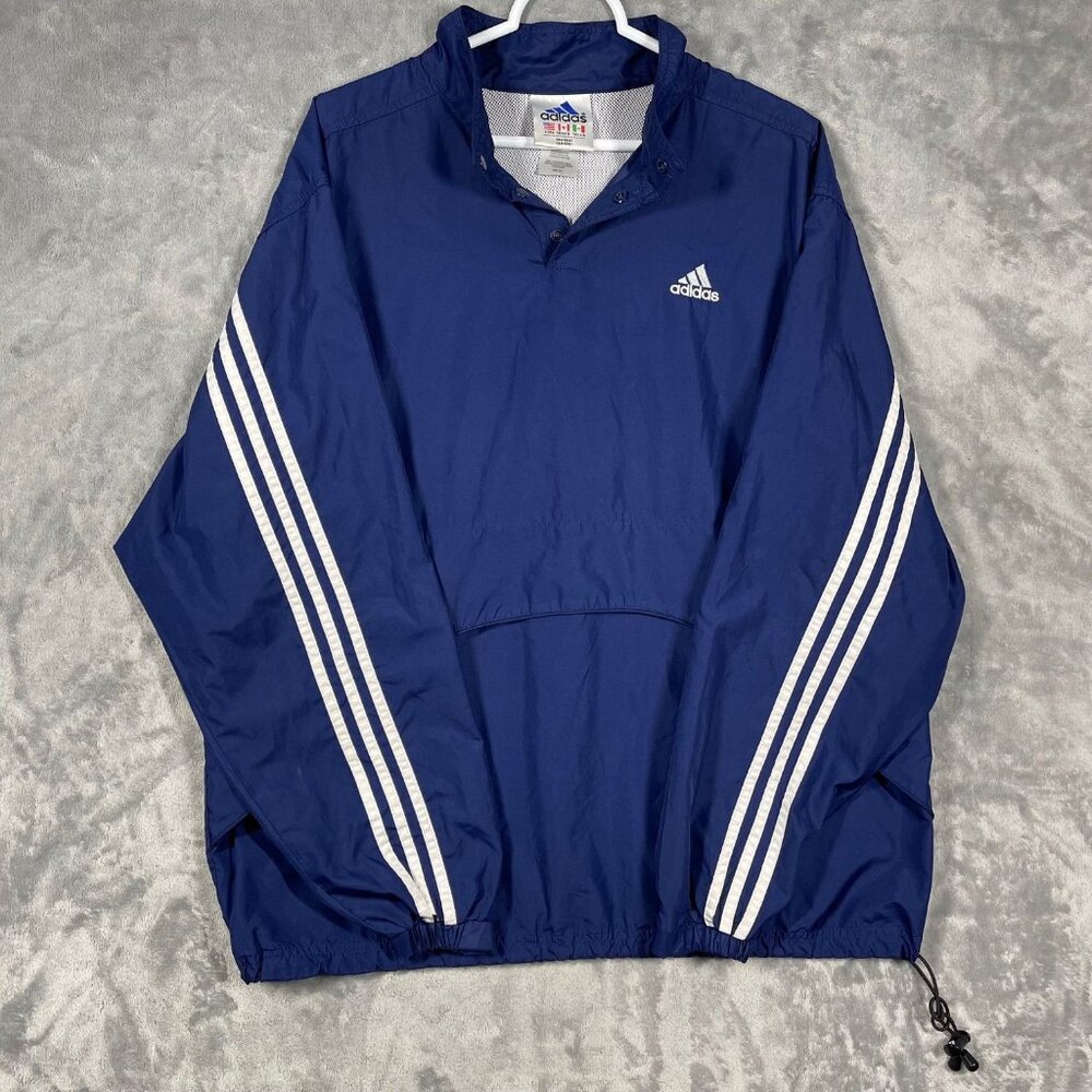 Vintage 90's ADIDAS‎ 1/4 Button Navy Blue Pullover Windbreaker Jacket Mens Large